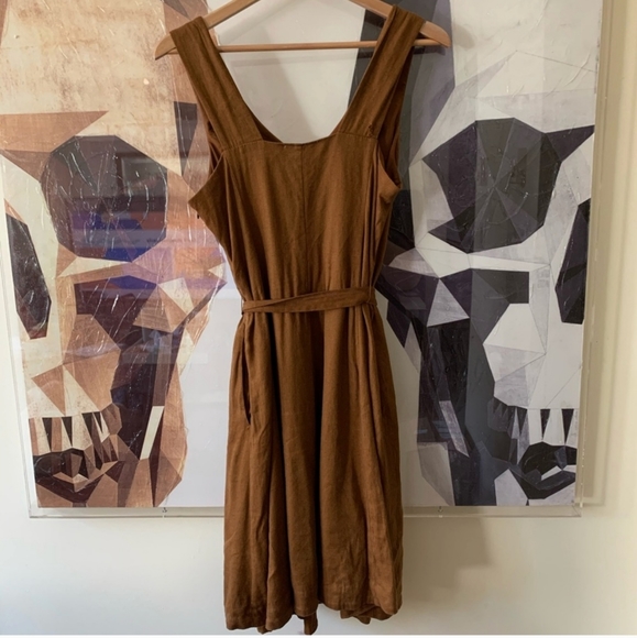 Hey Jude Vintage Brown Linen The Waist Dress Midi - Picture 2 of 5